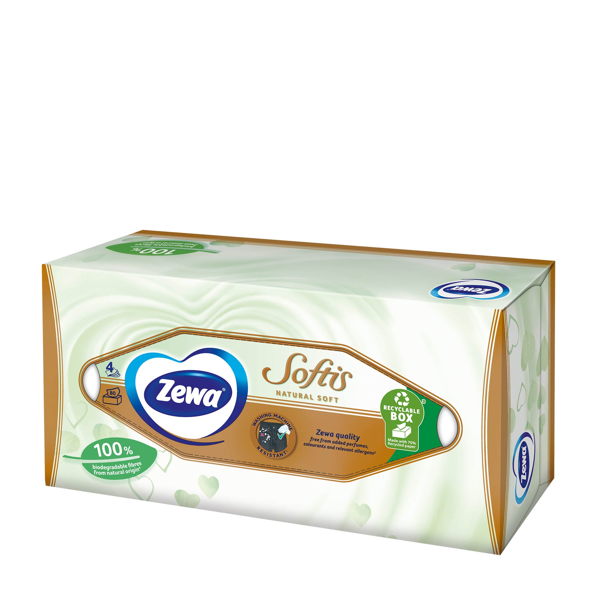 Zewa Softis Natural Soft 4ply tissues box, 80 Sheets