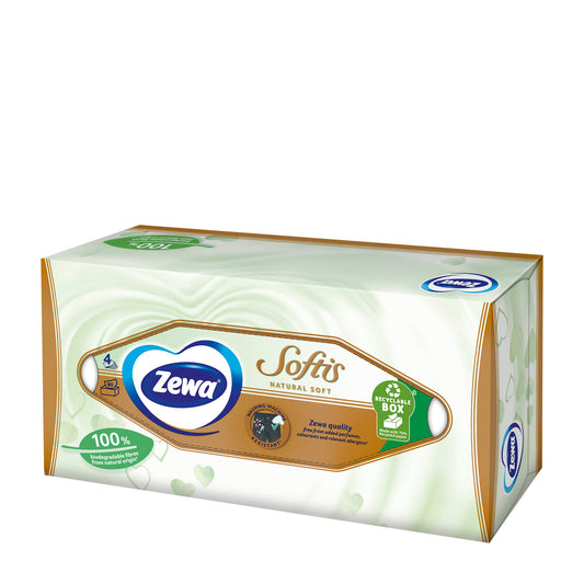 Zewa Softis Natural Soft 4ply tissues box, 80 Sheets