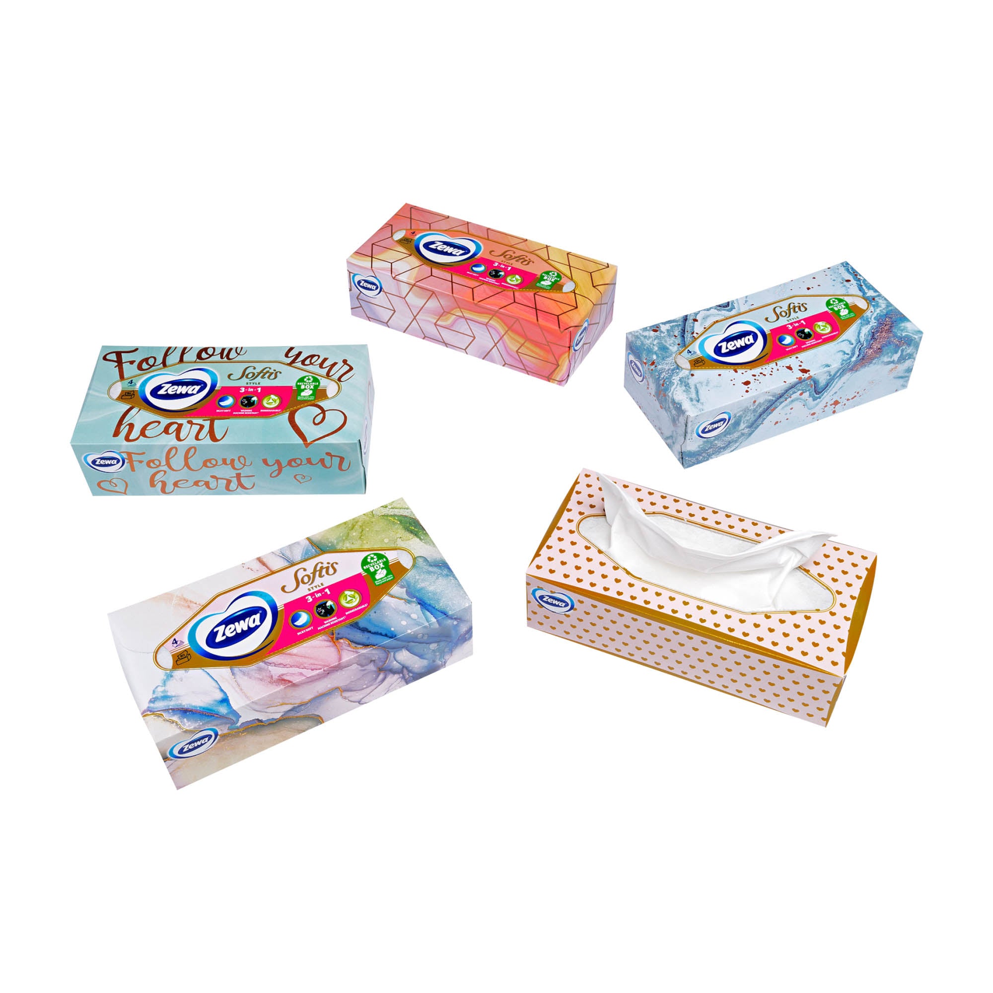 Zewa Softis Style 4ply tissues box, 80 Sheets