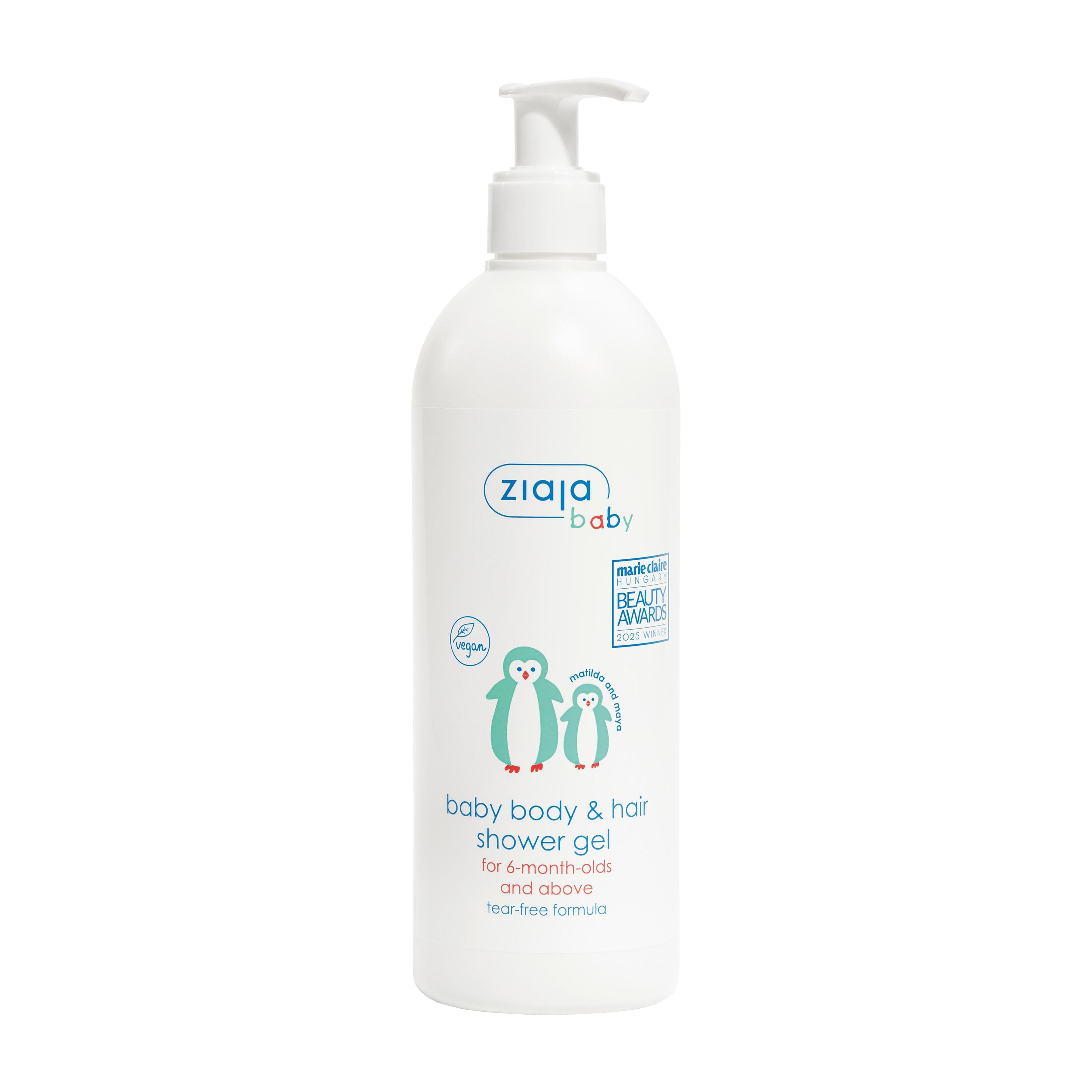 Ziaja Baby body and hair shower gel pump bottle on a white background
