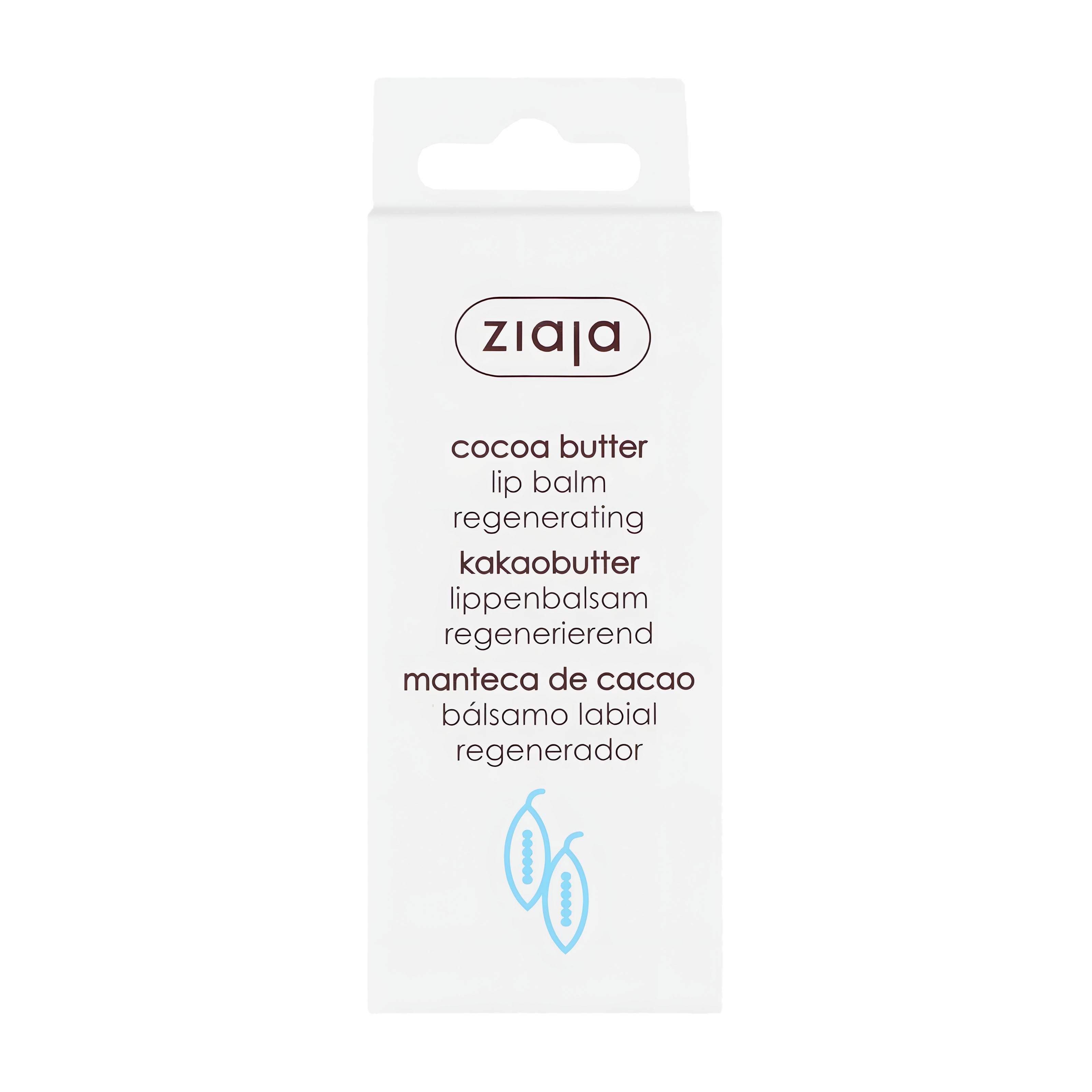 Ziaja cocoa butter lip balm packaging on a white background