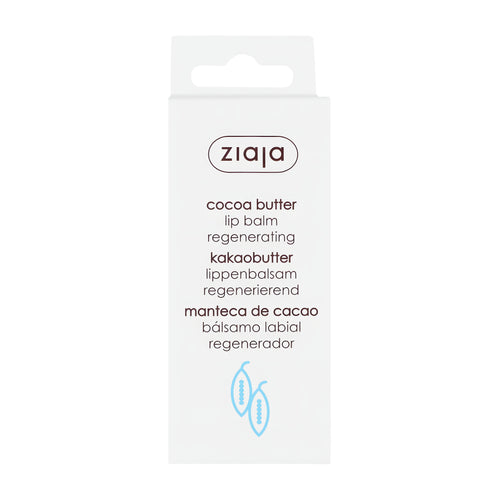 Ziaja cocoa butter lip balm packaging on a white background