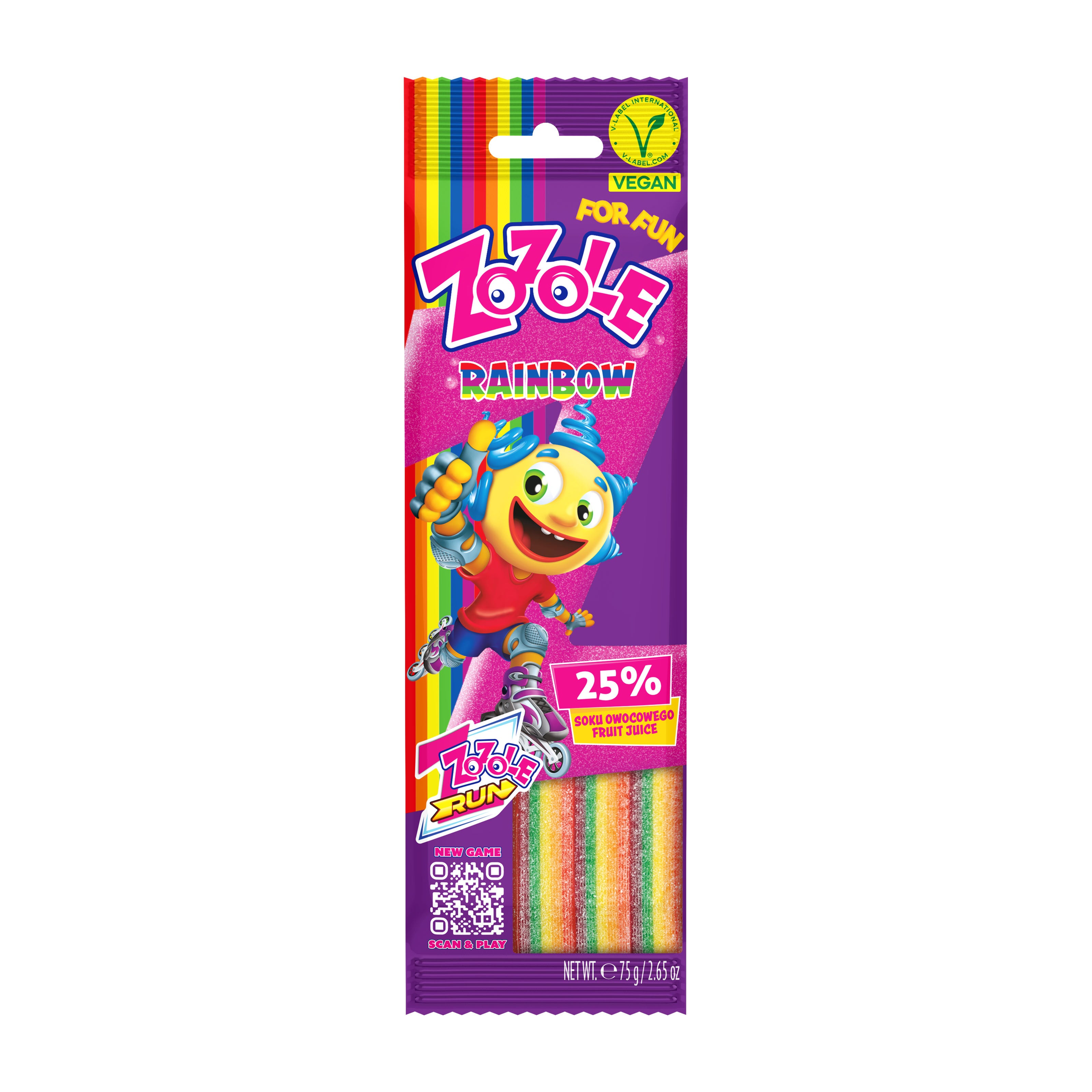 Zoole Rainbow sour gummy candy package on a white background