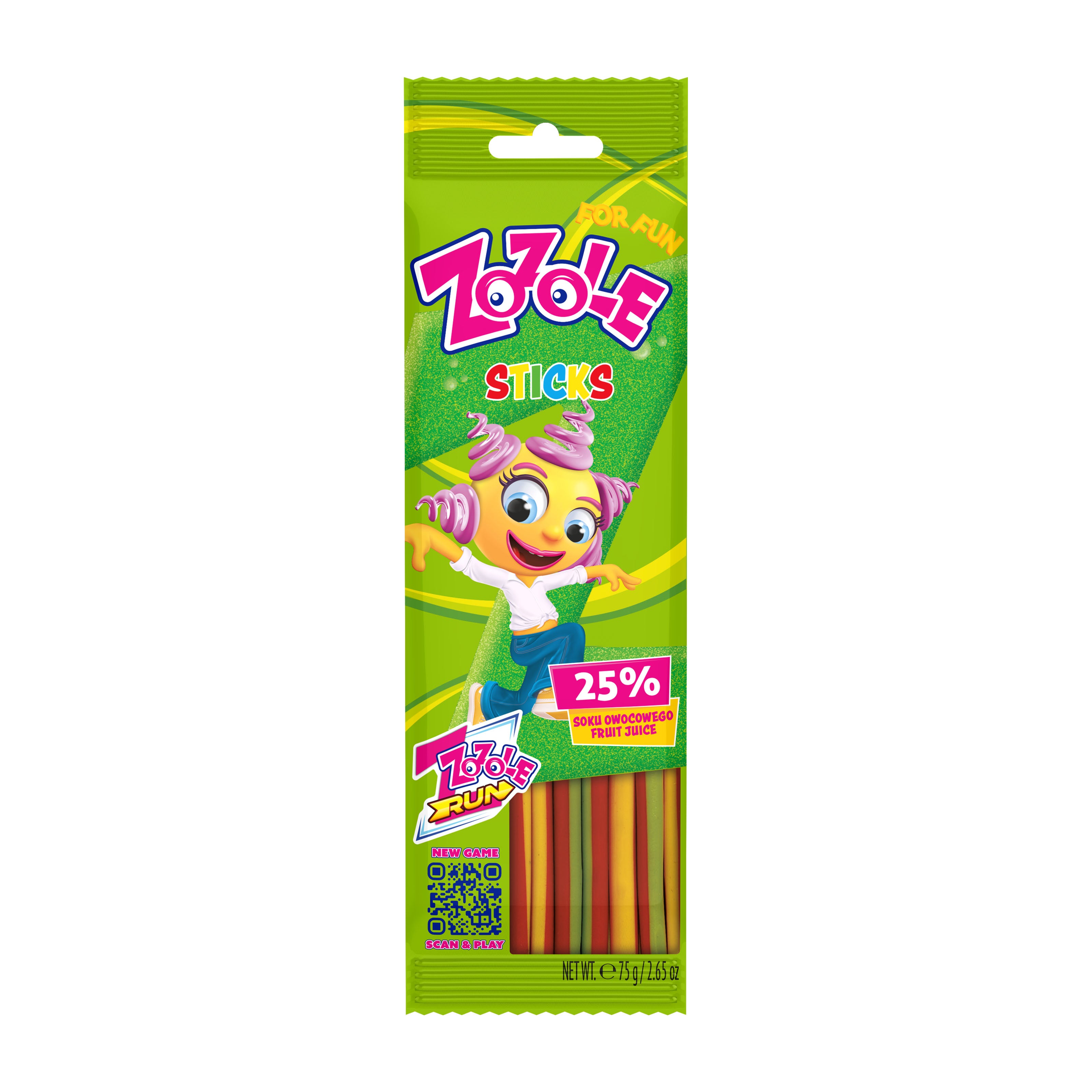 Ziggle sticks gummy candy packaging with colorful design on a white background