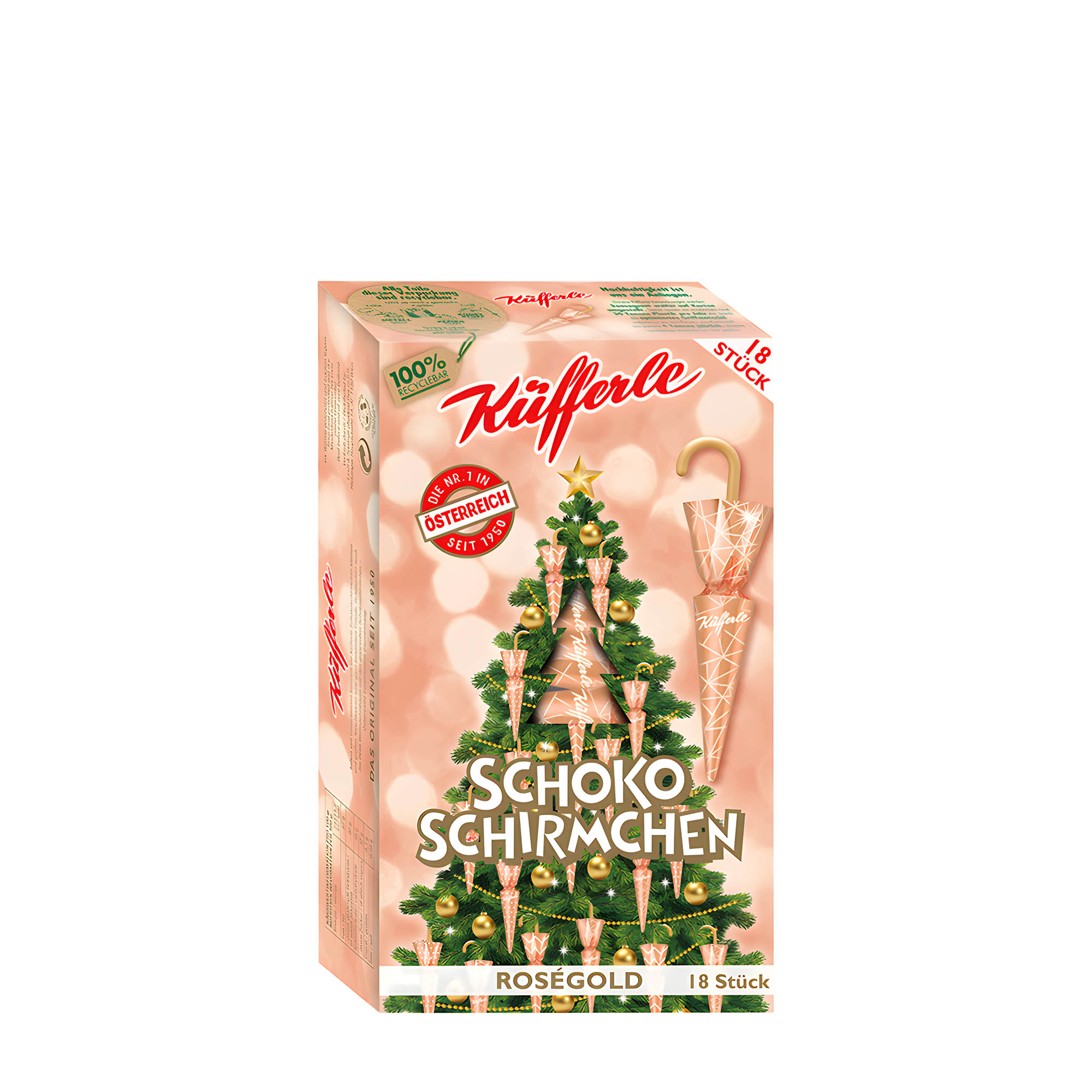 küfferle christmas milk chocolate umbrellas rosegold 18ct 243g